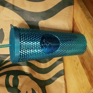 Starbucks 2023 Summer Teal Splash Bling Studded Cold Cup 24 oz.